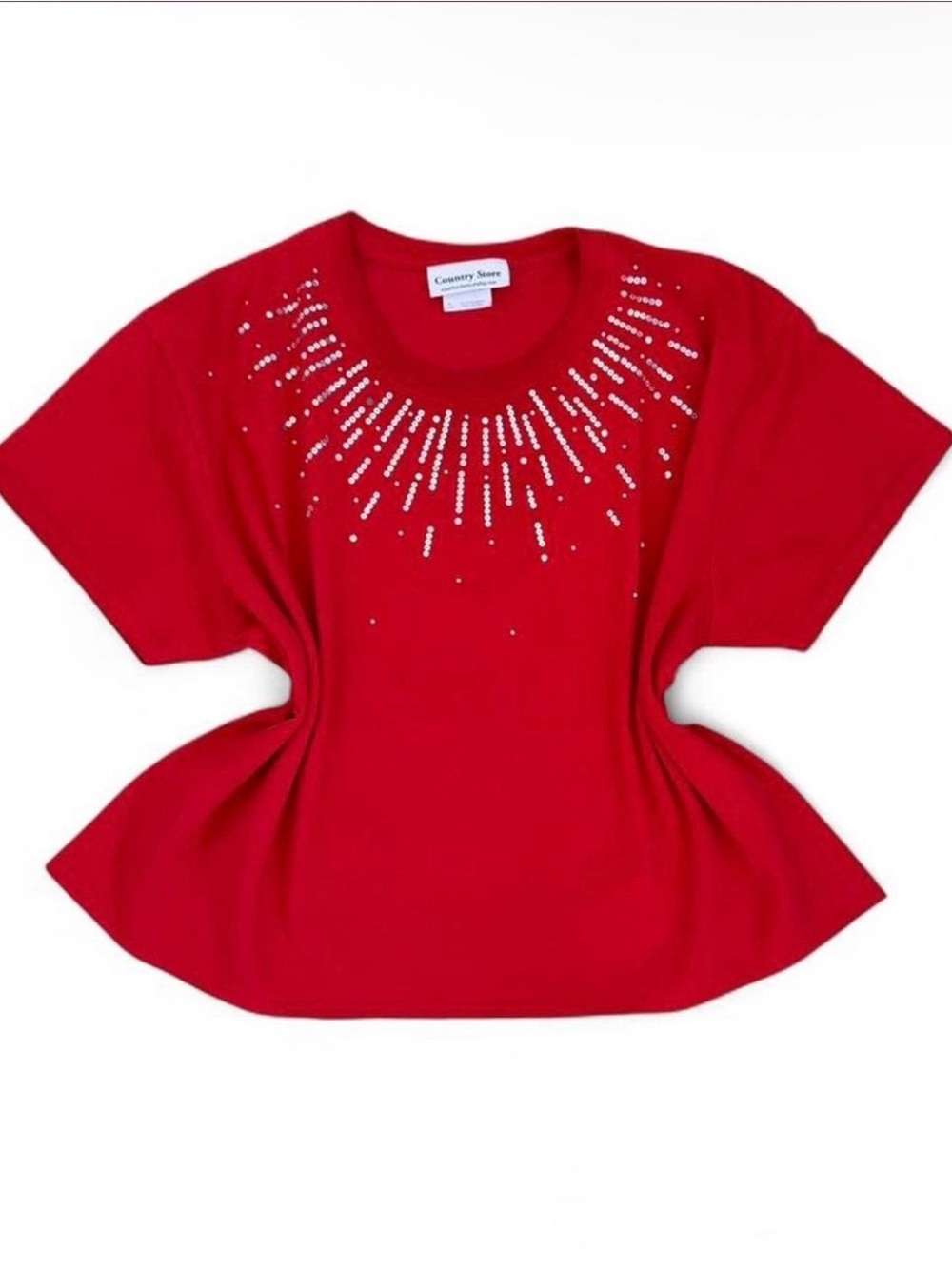 Country Store Embellished Red Short-Sleeve Top